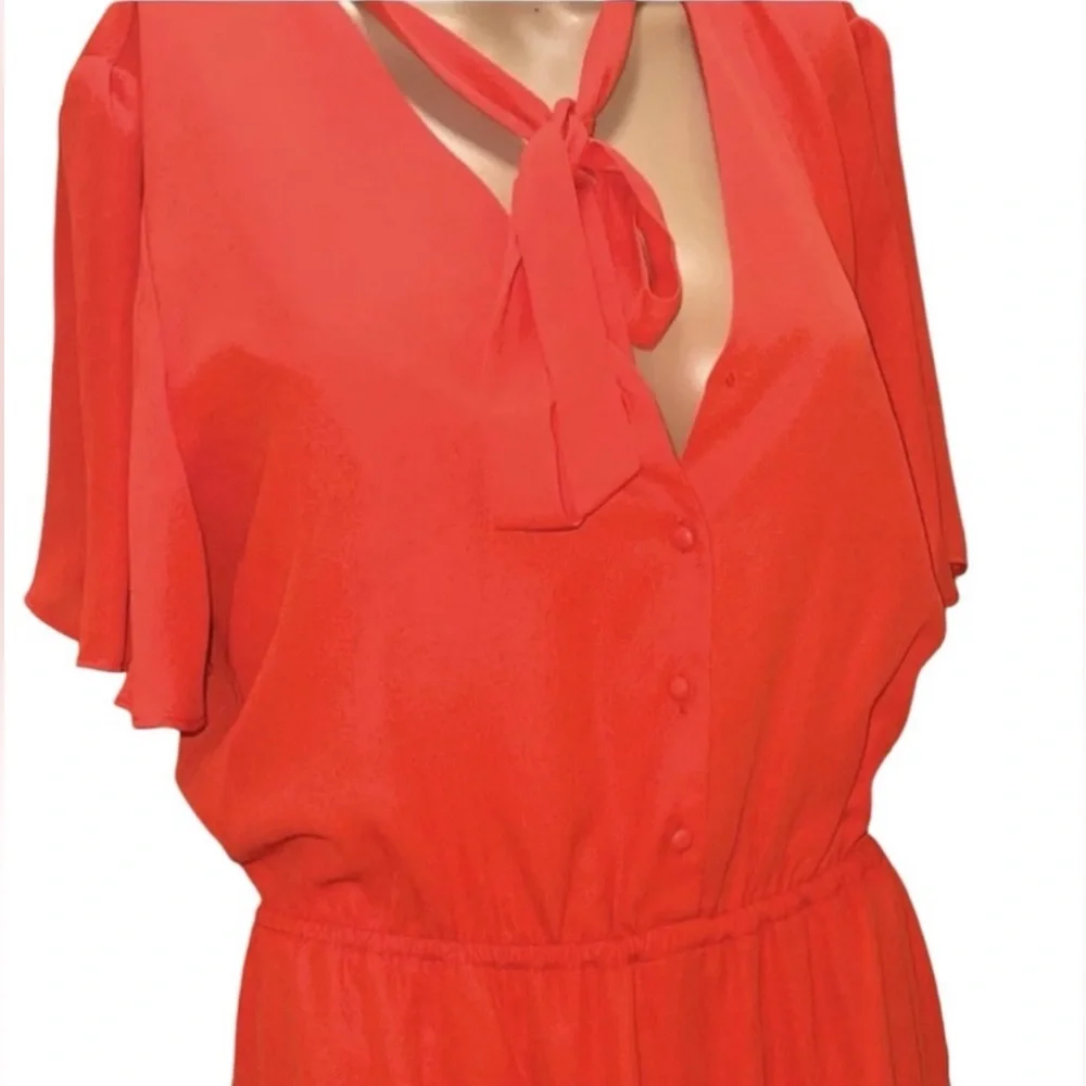 NANETTE LEPORE FIT & FLARE DRESS WOMEN ORANGE RUFFLE SHORT SLEEVES SIZE 10 TEN *